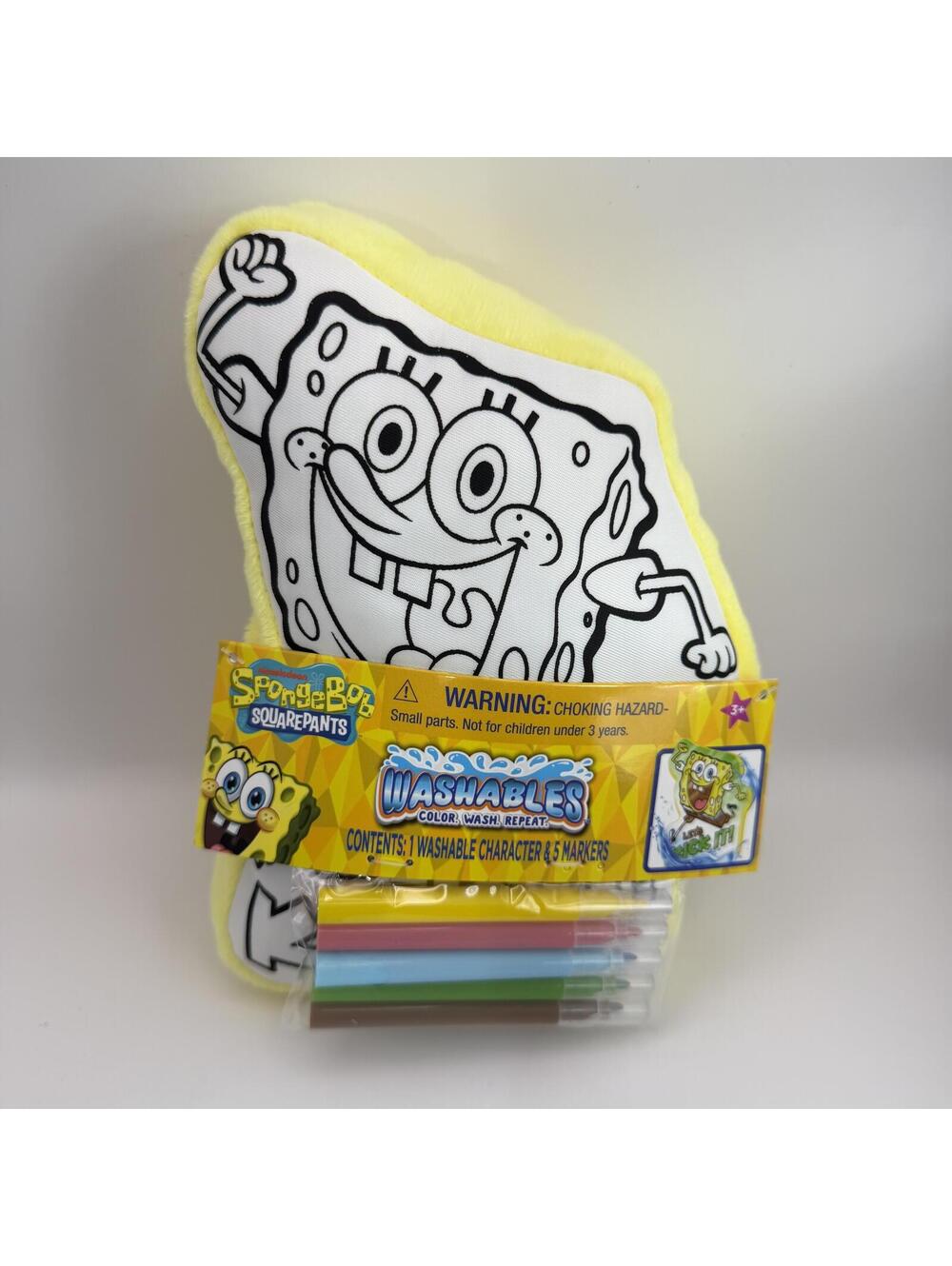 New SpongeBob SquarePants Color Wash Repeat Plush Toy 5 Washable Markers Set